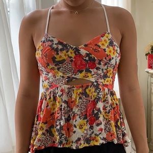 Free People Floral Cut Out Flowy Tank Top